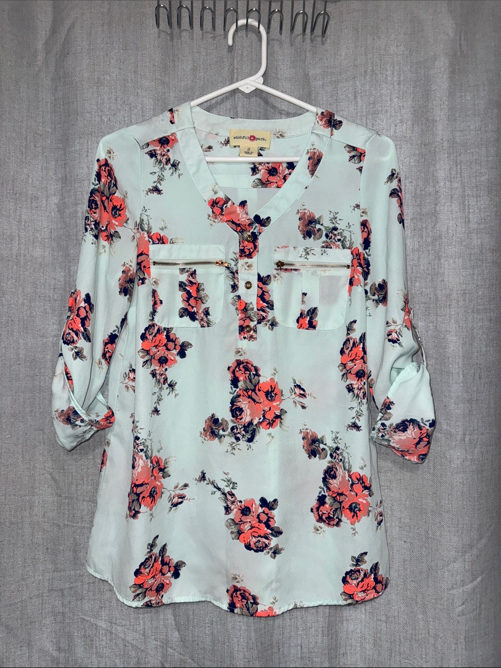 Wishful Park Green/Blue Floral Chiffon Blouse